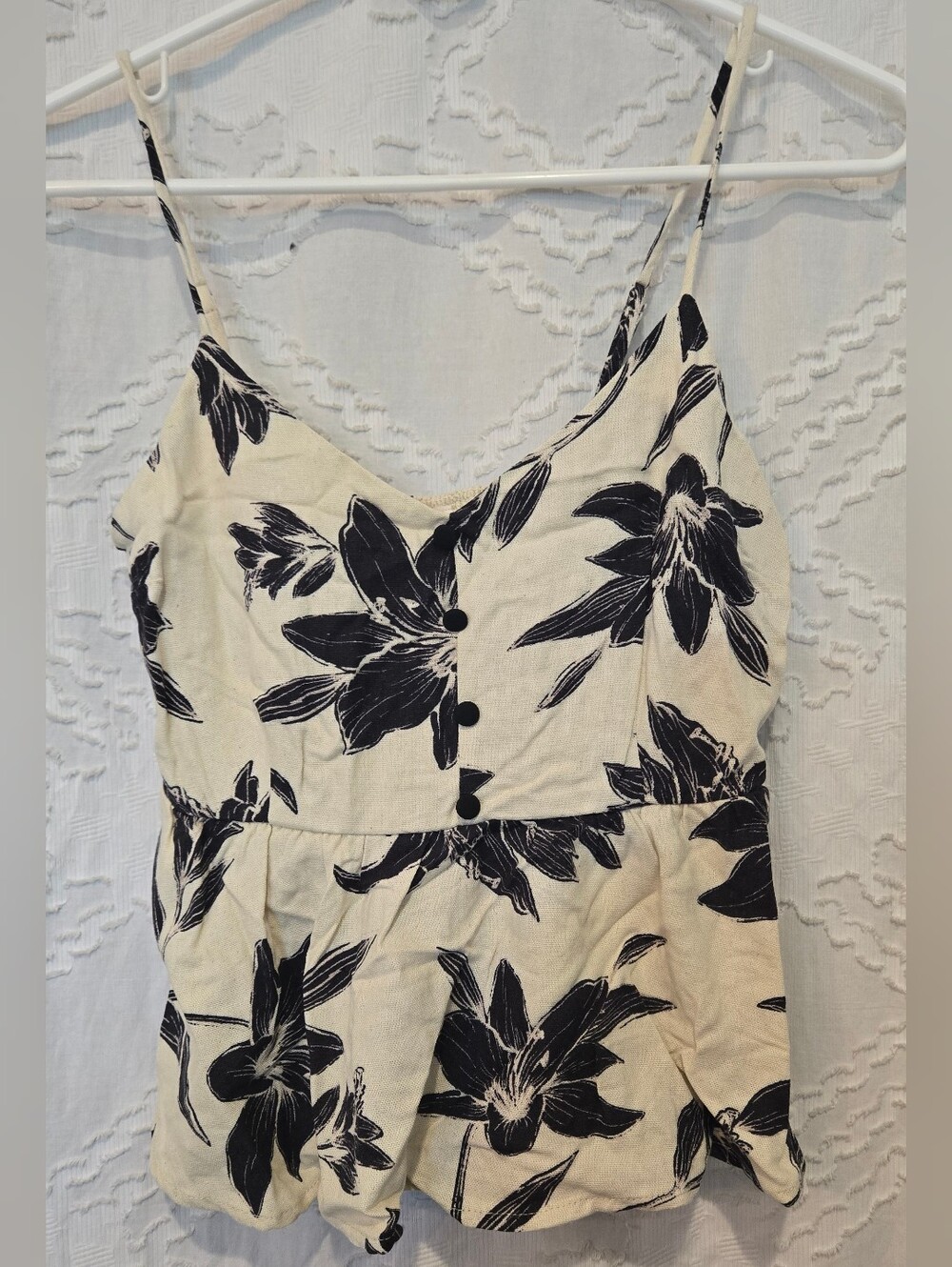 Monteau Black & Cream Floral Spaghetti Strap Peplum Dress